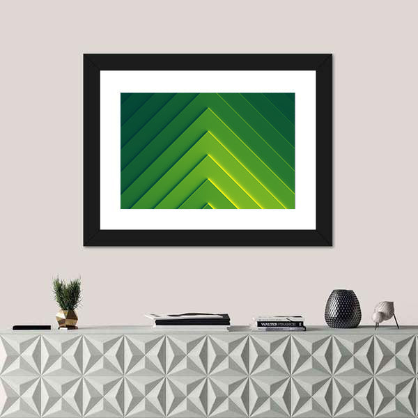 Layered Green Geometric Chevron Abstract Canvas Wall Art