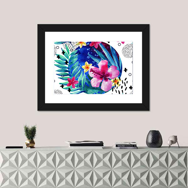Tropical Hibiscus and Plumeria Circle Canvas Wall Art