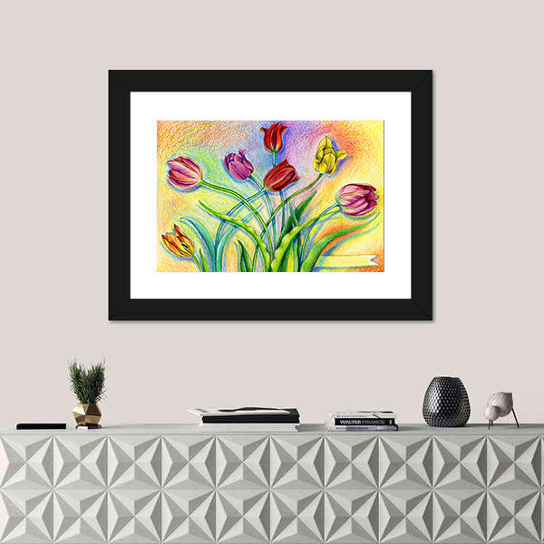 Multicolor Pencil Tulip Bouquet Canvas Wall Art