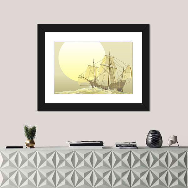 Santa Maria Caravel at Sunset Canvas Wall Art