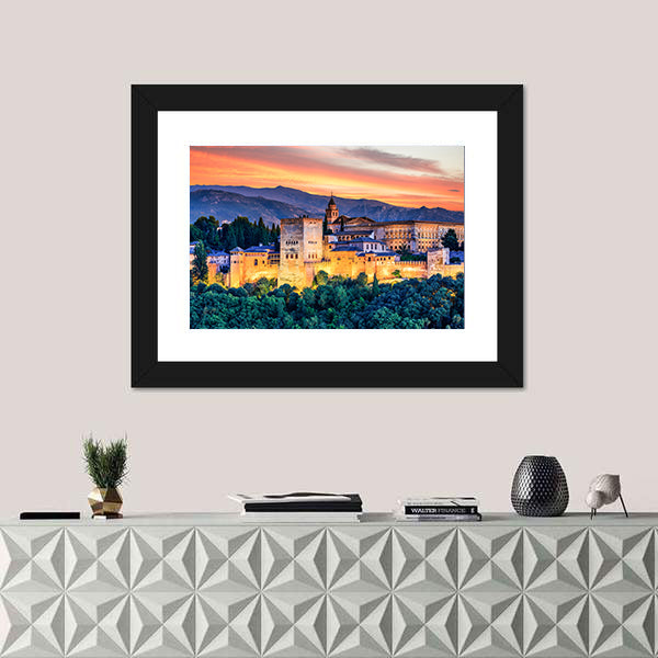 Alhambra Fortress At Sunset Canvas Wall Art