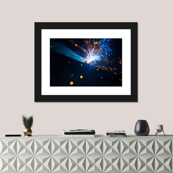 Welding Sparks with Blue Electric Arc Canvas Wall Art