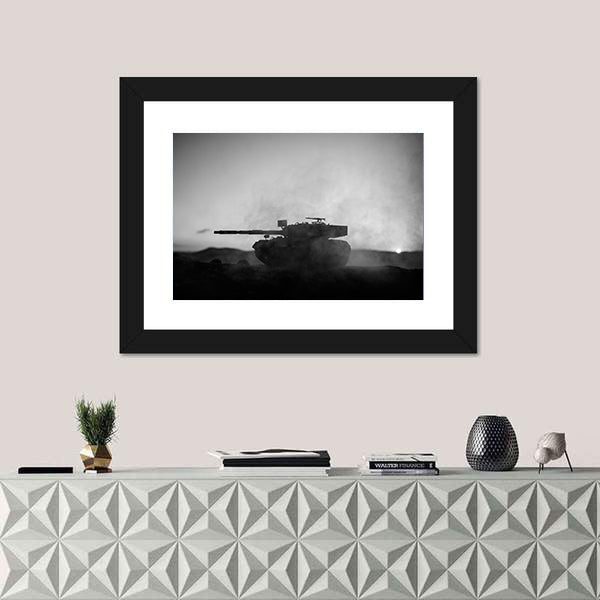 German Tank Silhouette at Sunset Canvas Wall Art