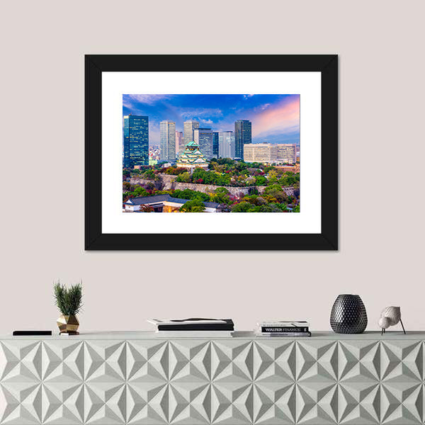 Osaka Castle and City Skyline at Dusk Canvas Wall Art