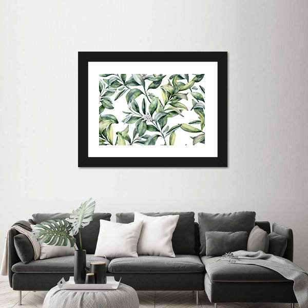 Watercolor Leafy Floral Pattern Canvas Wall Art