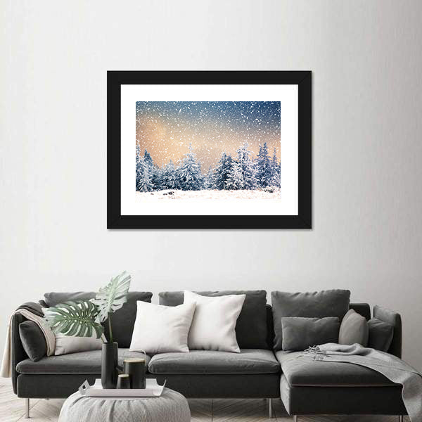 Snowy Fir Trees In The Mountains Canvas Wall Art