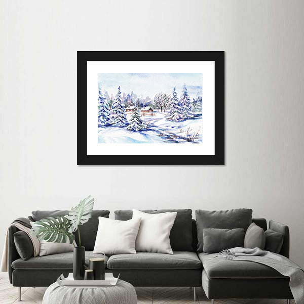 Scenic Winter Village Landscape Canvas Wall Art