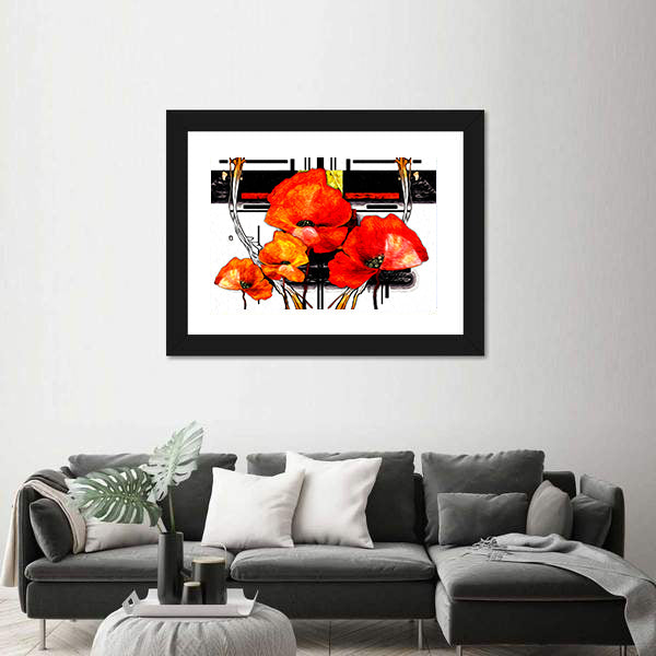 Red and Orange Poppies Abstract Illustration Canvas Wall Art