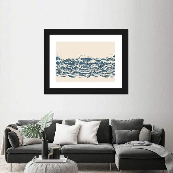 Ocean Waves Woodblock Sketch Canvas Wall Art
