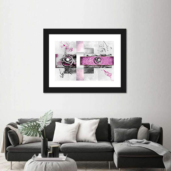 Magenta Band with Silver Orbs Abstract Canvas Wall Art