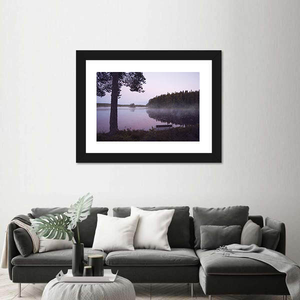 Misty Lake in Sweden Canvas Wall Art