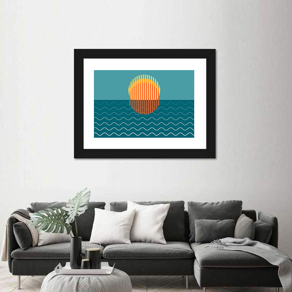 Minimalist Sunset Over Ocean Canvas Wall Art