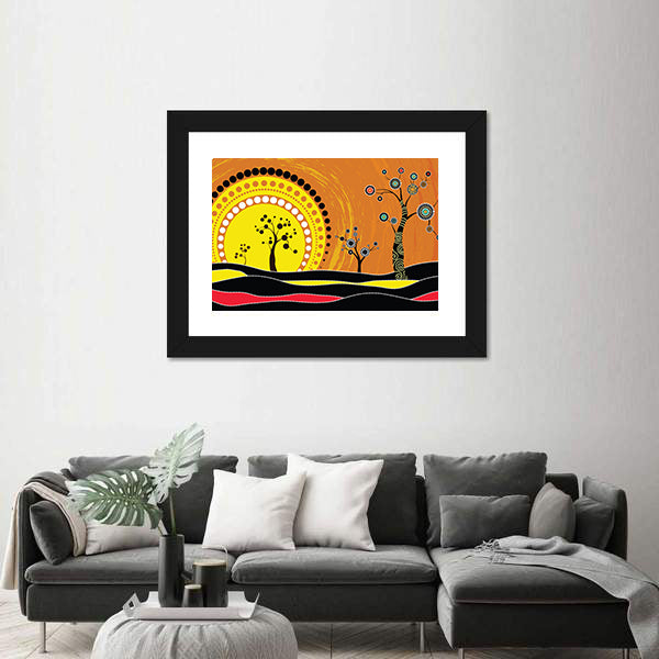 Aboriginal-style Sunset on Rolling Hills Canvas Wall Art