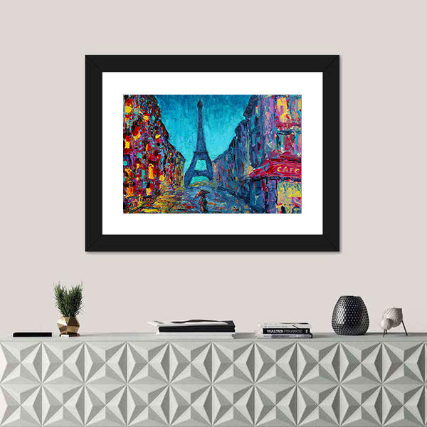 Rainy Paris Street with Eiffel Tower Canvas Wall Art