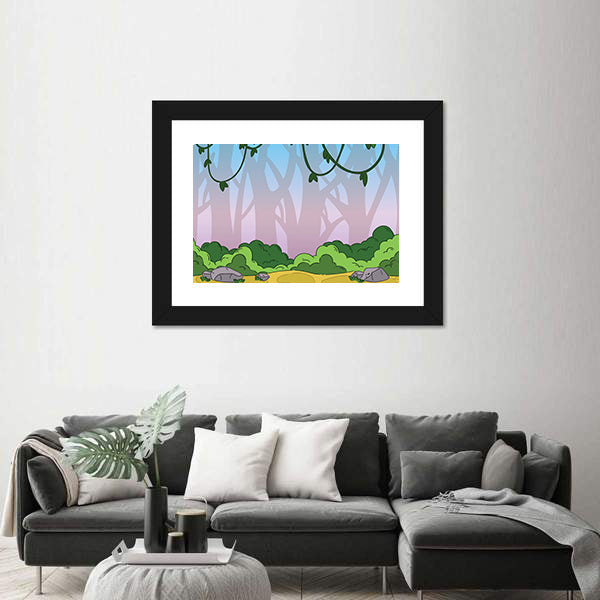 Seamless Cartoon Jungle Pattern Canvas Wall Art