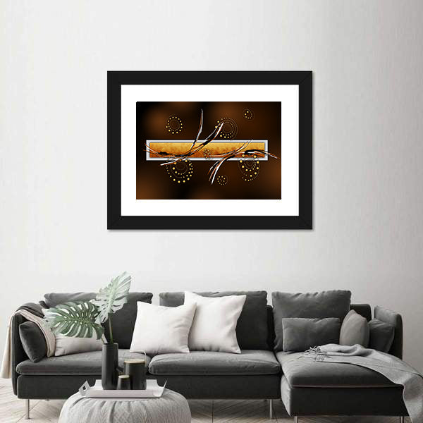 Ochre Rectangle with Gold Spiral Dots Canvas Wall Art