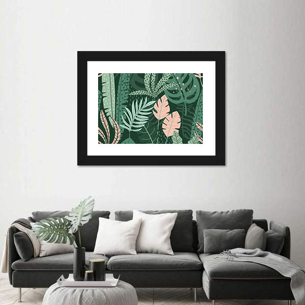 Stylized Tropical Leaves Pattern Canvas Wall Art