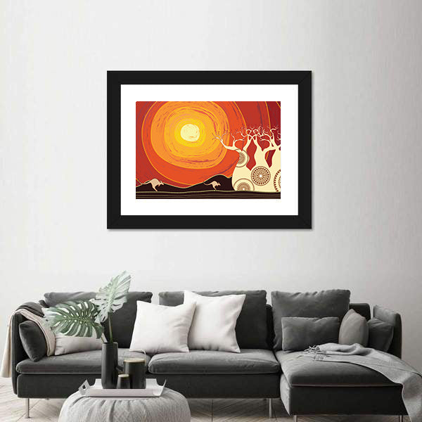 Baobab Trees and Kangaroos at Sunset Canvas Wall Art