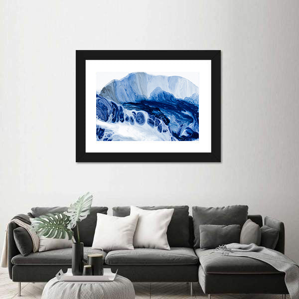 Blue Marbled Abstract with Dark Navy Center Canvas Wall Art