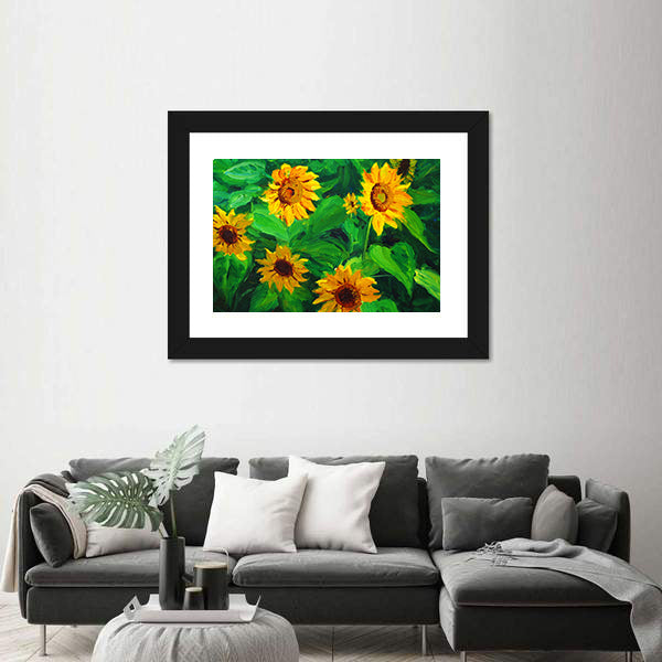 Abstract Sunflowers in Yellow and Green Canvas Wall Art