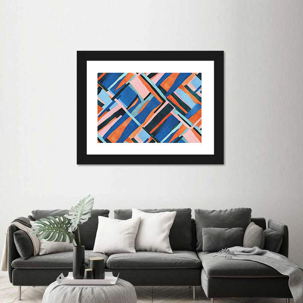 Abstract Geometric Collage in Blue and Orange Canvas Wall Art