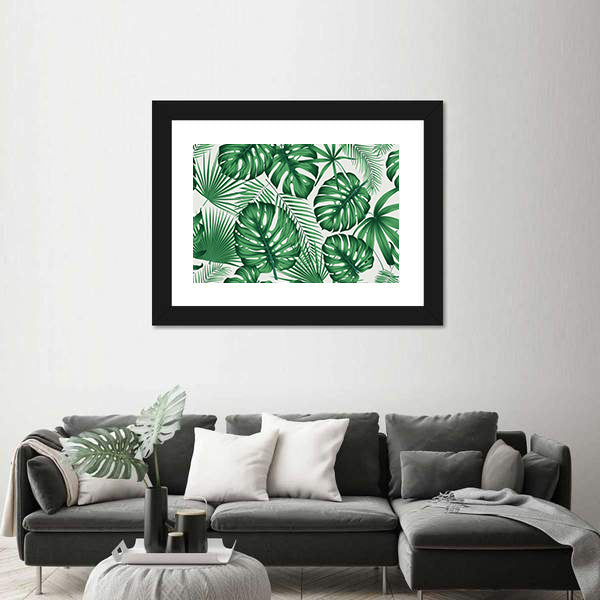 Monstera and Palm Leaves Pattern Canvas Wall Art