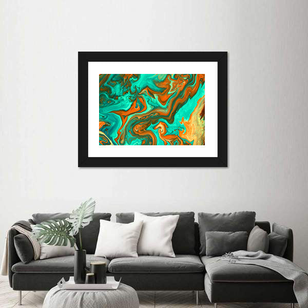 Turquoise and Orange Liquid Abstract Canvas Wall Art