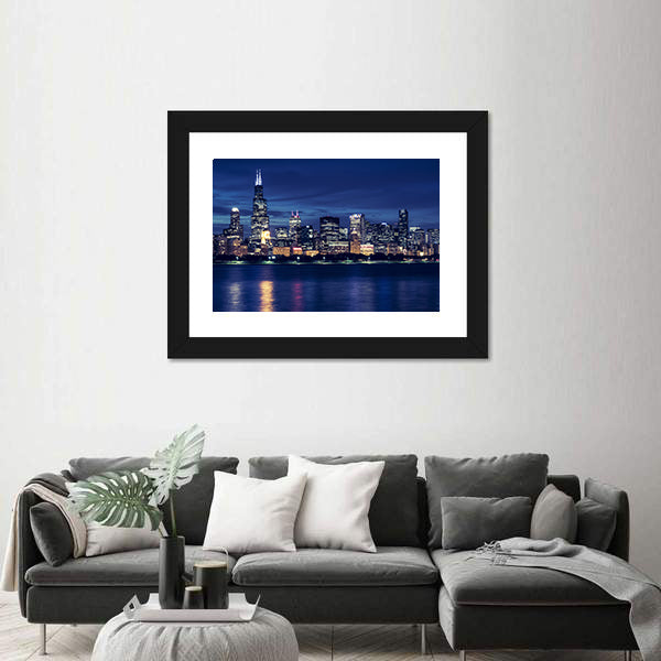 Chicago Skyline By Night Canvas Wall Art
