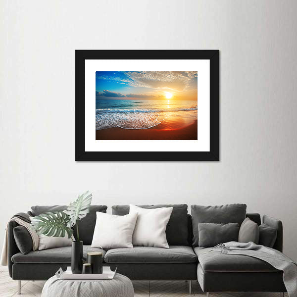 Sea Beach At Sunset Canvas Wall Art