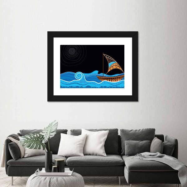 Dotted Sailboat on Starry Sea Canvas Wall Art