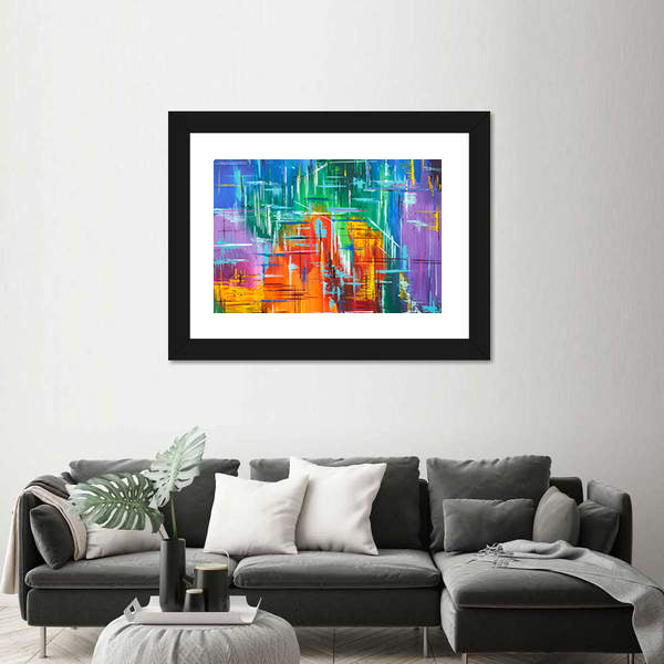 Colorful Geometric Grid Abstract Canvas Wall Art