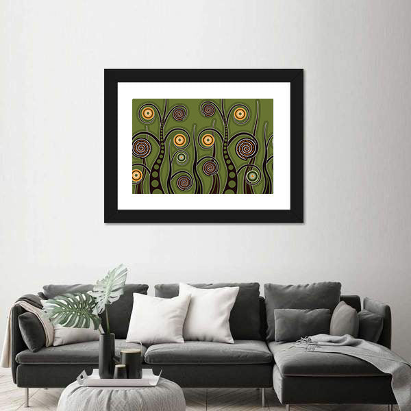 Olive Dotted Tree Dot Painting Canvas Wall Art