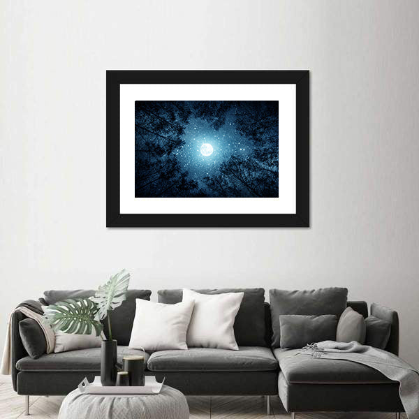 Milky Way And Moon From Forest Trees Canvas Wall Art