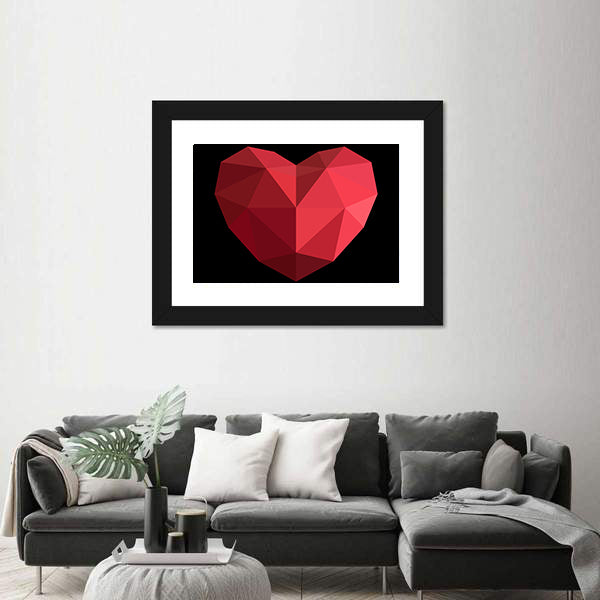Faceted Red Geometric Heart Canvas Wall Art