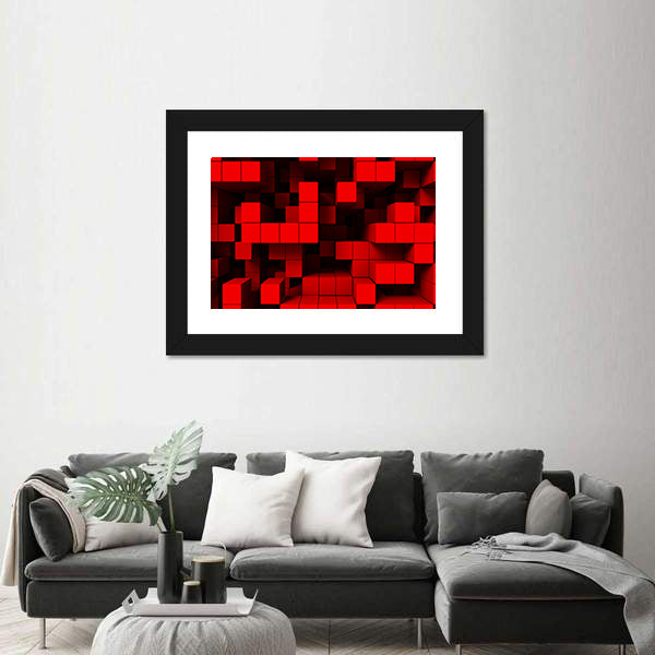 3d Red Cubes Abstract Canvas Wall Art
