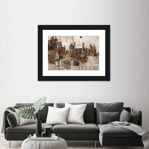Textured Abstract Urban Skyline Canvas Wall Art