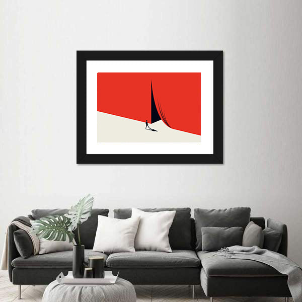 Man Walking Across Red Minimalist Landscape Canvas Wall Art