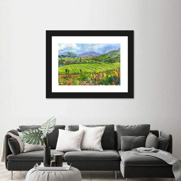 Watercolor Vineyard Landscape Canvas Wall Art