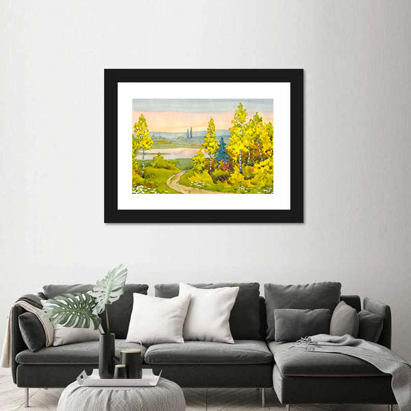 Watercolor Path to the Lake Canvas Wall Art
