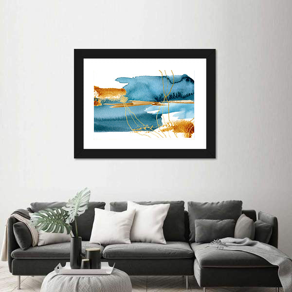 Blue and Gold Abstract Landscape Canvas Wall Art