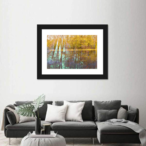 Autumn Lake Abstract with Light Streaks Canvas Wall Art