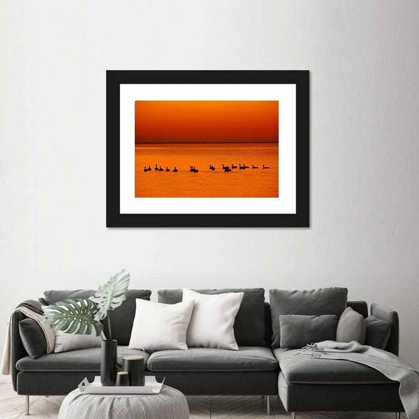 Family of Geese at Sunset Canvas Wall Art