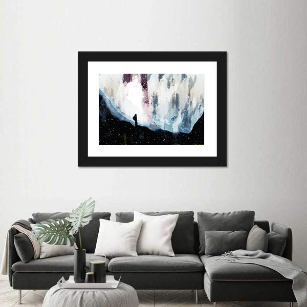 Lone Hiker Beneath Starlit Rift Canvas Wall Art