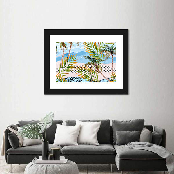 Summer Beach Abstract with Palms Canvas Wall Art
