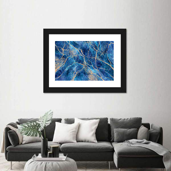 Indigo Stone with Metallic Gold Veins Canvas Wall Art