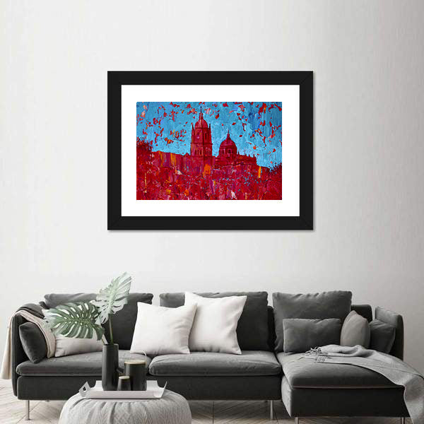 Monochrome Red Cathedral Cityscape Canvas Wall Art