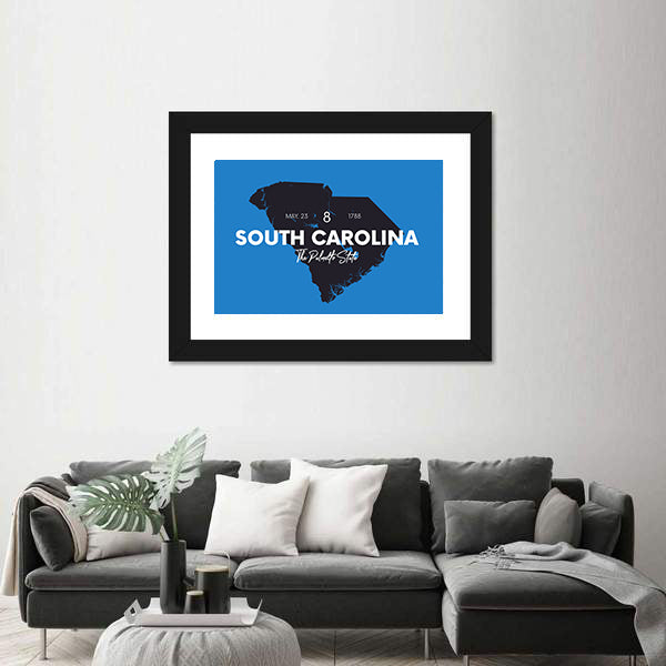 South Carolina Map Silhouette Canvas Wall Art