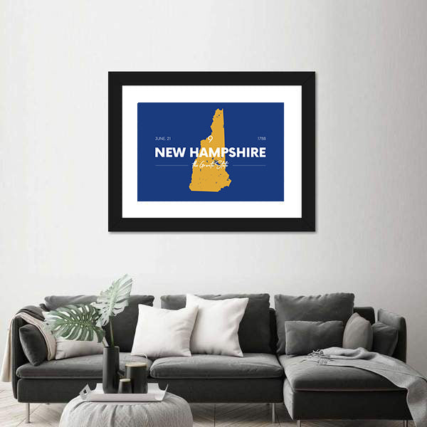 New Hampshire Gold Map Typography Canvas Wall Art