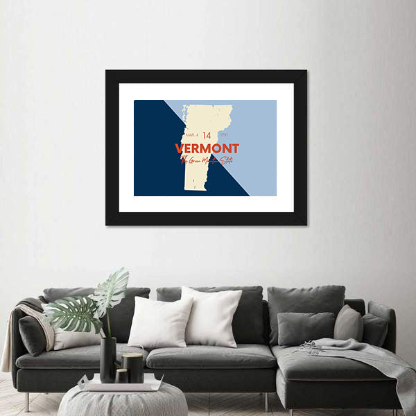 Vermont Map with Statehood Date Canvas Wall Art