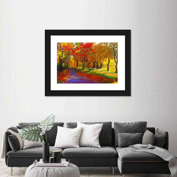 Maple Forest Path in Autumn Canvas Wall Art